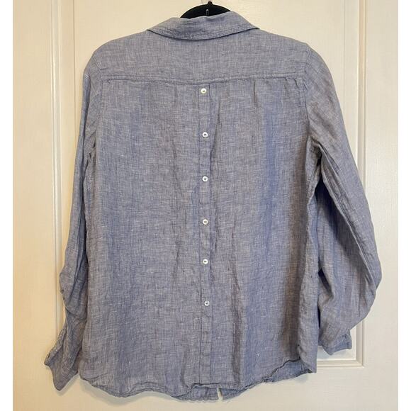 Sigrid Olsen Chambray Button Down Up Blouse Blue Linen Casual Top Designer L - Picture 3 of 11